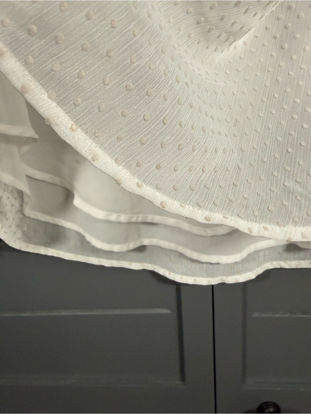 LOFT White Swiss Dot Smocked Ruffle Blouse Size Small - Picture 6 of 10